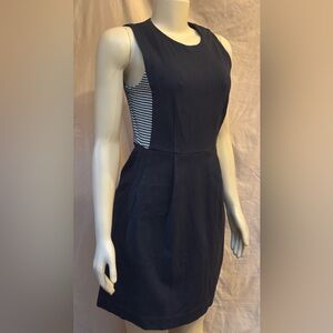 Madewell Abroad Dress with Stripe-Inset in true black cotton blend.